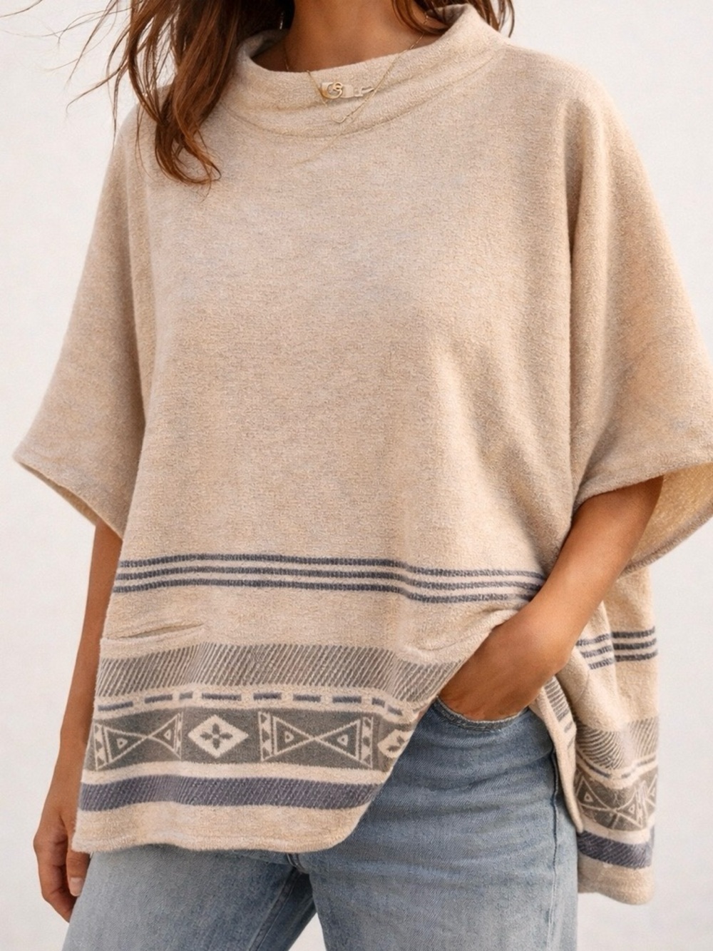 FAHERTY Southwestern Poncho Hygge Coastal Grandma Knit Beachwear Cabincore
